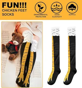 Funny 3D chicken feet over-knee socks in black and yellow for Halloween party costume