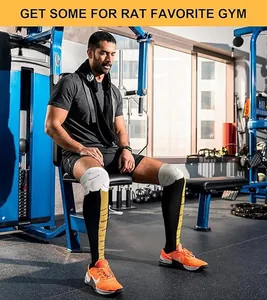 Detailed view of funny chicken feet pattern knee-high socks in a professional gym