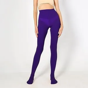 Opaque purple 80D velvet tights for women featuring a high waist tummy control shaping design