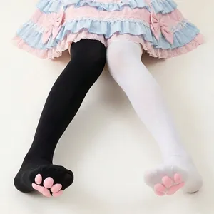 Cute 3D cat paw thigh high socks with pink silicone pads for Japanese JK cosplay style
