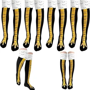 Funny black over-the-knee chicken leg socks with yellow claws for Halloween party costume