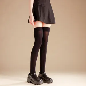 Professional studio shot of black velvet over-the-knee stockings for Japanese JK style