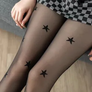 Elegant sheer black star print pantyhose for women high quality thin fashion tights hosiery
