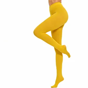 Collant opachi giallo 80D in velluto per donna con vita alta snellente