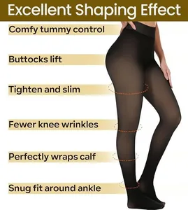 Détail de collants thermiques à effet galbant avec contrôle du ventre et des jambes.