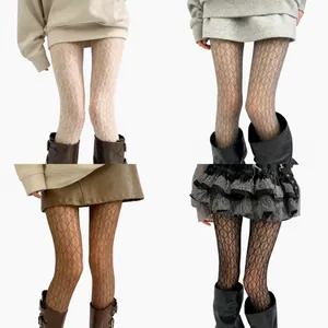 Women Sexy Diamond Pattern Hollow Out Mesh Pantyhose Thin Lace Nylon Tights Retro Vertical Stripes Bottom Hosiery For Party