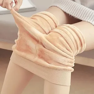 Leggings thermiques doublés de polaire épaisse couleur peau pour l'hiver