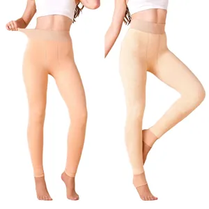 Leggings thermiques professionnels à taille haute doublés de polaire couleur chair pour l'hiver