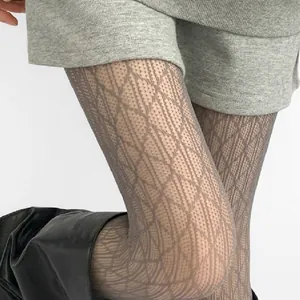 Elegant grey hollow lace tights with diamond mesh pattern for a stylish and slim look.