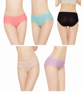 Detailed view of seamless ice silk panties for women in multiple colors
