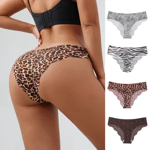 Damen Nahtlose Mittlere Taille Unterhosen Atmungsaktiv Sportlich Leopard Zebra Tiermuster Slips Wellenkante Lingerie Unterteil