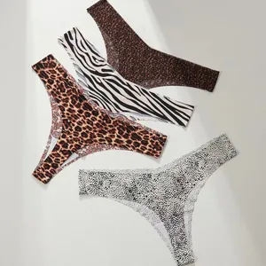Set of high-quality seamless animal print thong underwear with leopard and zebra patterns.