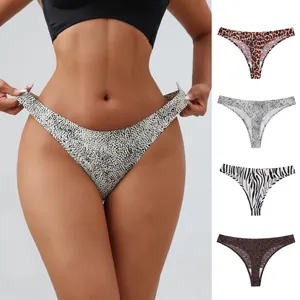 Culottes sans Couture en Soie de Glace pour Femmes Imprimé Animal Léopard Zèbre Slips Bikini Taille Basse Sous-vêtements Respirants