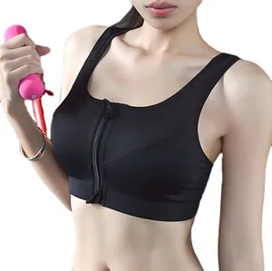 Soutien-gorge de sport noir sans couture avec fermeture éclair avant