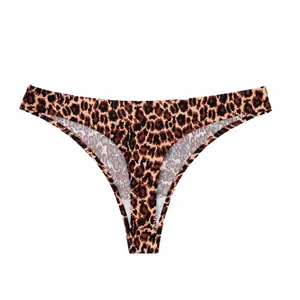 Culotte sans couture en soie glacée imprimé léopard pour femmes, bikini respirant taille basse