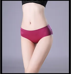 Culotte sans couture en soie glacée pour femme, slip violet respirant fond coton