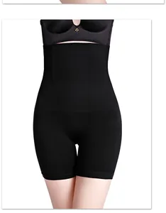 High-waisted black tummy control shapewear with seamless honeycomb texture for women