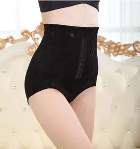 High-waisted tummy control shapewear with front hook-and-eye closures and lace detail