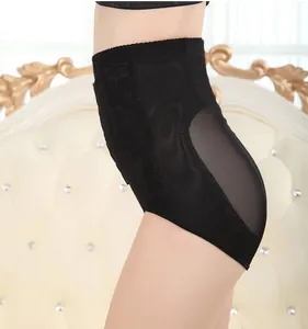 Side view of black high-waisted tummy control shapewear with mesh panels for women
