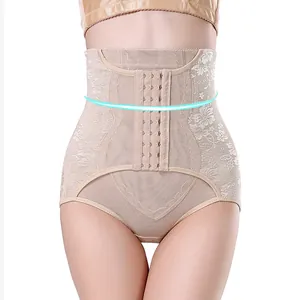 Women Nylon High Waist Tummy Control Shaping Pants Hip Lifting Body Shaper Lace Breathable Hook Eye Closure Slimming Underwear
