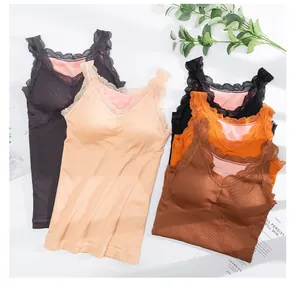 Set of colorful women's thermal camisoles with lace straps and soft fleece lining