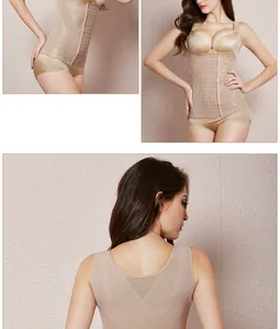 Detailed views of a women's slimming waist cincher vest featuring a six-row hook and eye closure