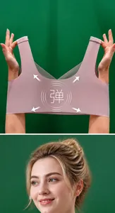 Close-up view of a high elasticity seamless wireless bralette showing stretch performance