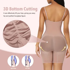 Detailed view of 3D bottom cutting on slimming shapewear bodysuit for hip lifting effect