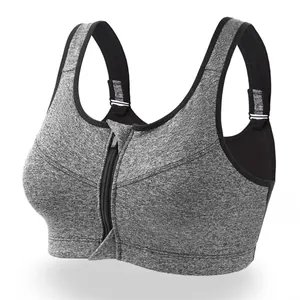 Soutien-gorge de sport à fort impact avec fermeture éclair avant et sans armatures en gris