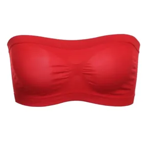 Red breathable strapless tube top with seamless mesh and center ruching detail.