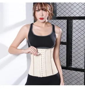 Detail shot of breathable beige waist trainer with multiple hook-and-eye closures