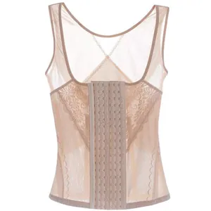 Women's postpartum shapewear vest with tummy control and 6-row hook closure in beige