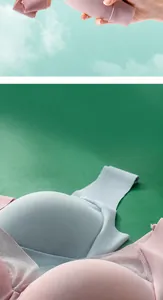 Close-up of seamless wireless bra showing breathable mesh and soft elastic fabric detail.