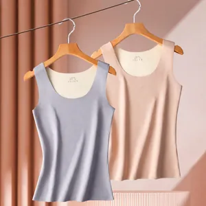 Canotta Termica Donna Senza Cuciture in Pile Spazzolato Dralon Maglia Intima Termica Senza Maniche Tinta Unita Calda