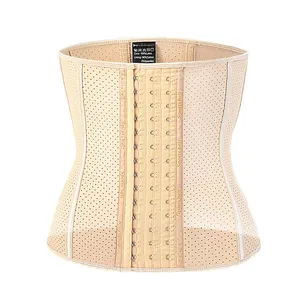 Professional nude latex waist trainer with 9-steel bones and hook-and-eye closure
