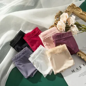 Set mit nahtlosen Eisseiden-Spitzenslips für Damen in verschiedenen Farben, atmungsaktiv
