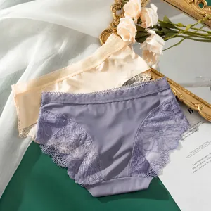 Nahtlose Spitzenunterwäsche aus Seide für Damen in Beige und elegantem Violett