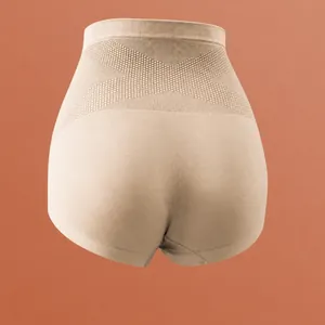 High waist seamless tummy control panties with 3D molded hip lifting design in nude beige color