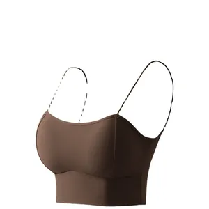 Nahtloses 4cm gepolstertes Eisseide-Camisole mit U-Rücken in Dunkelbraun