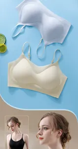 Seamless ice silk bras in multiple colors with professional model fit demonstration