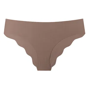 Culotte sans couture en soie glacée pour femmes avec bords festonnés, taupe