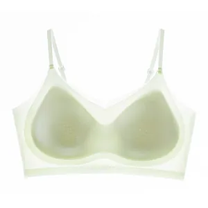 Seamless ice silk breathable bra with adjustable straps and fixed cups in mint green