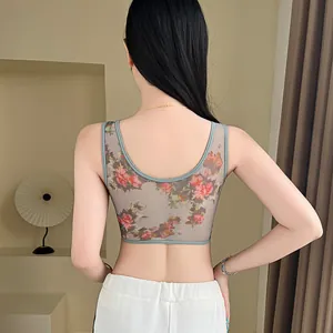 Elegant seamless plus size floral mesh push-up bra for women, showing back view detail