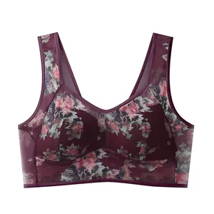 Plus size seamless floral print comfort bra with supportive wide straps for women
