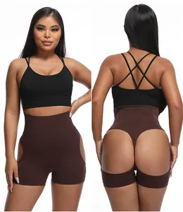 Detailed front and back view of high waist shapewear with butt lifter cutouts