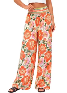 Pantalon fluide à fleurs taille haute pour un style d'été élégant, confortable et décontracté.