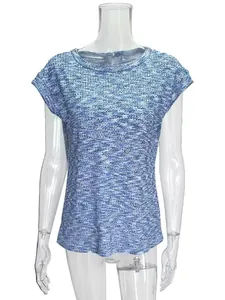 Casual blue marl short sleeve t-shirt with round neck for summer wear