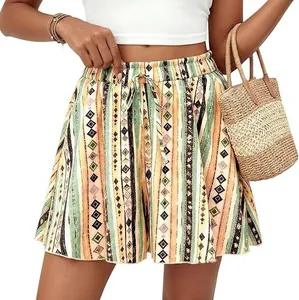 Floral high-waisted A-line shorts for women, perfect for a bohemian vacation style.