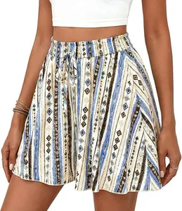 Women's boho geometric print high-waisted A-line shorts for casual vacation and summer wear