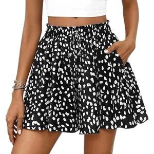 High-waisted women's floral A-line shorts with drawstring and pockets for summer leisure